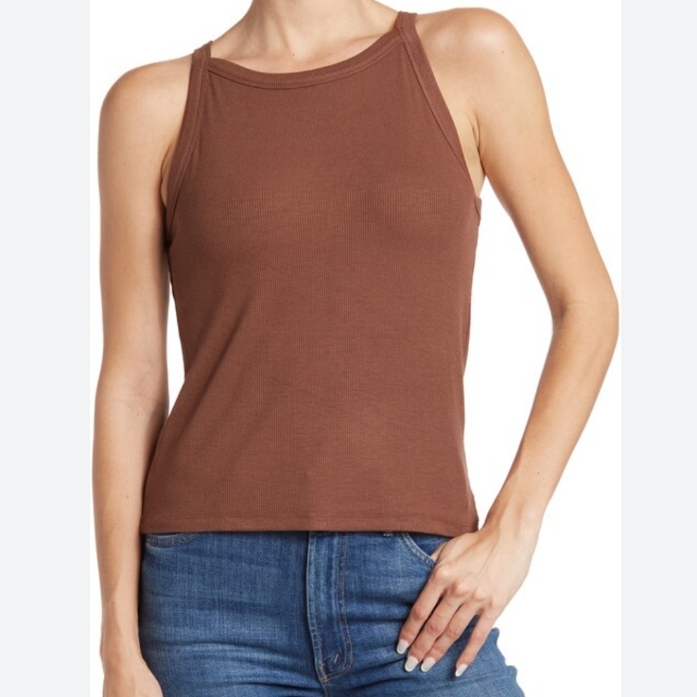 Sweet Romeo Ribbed Knit Racerback Tank Top Brown Sleeveless NEW